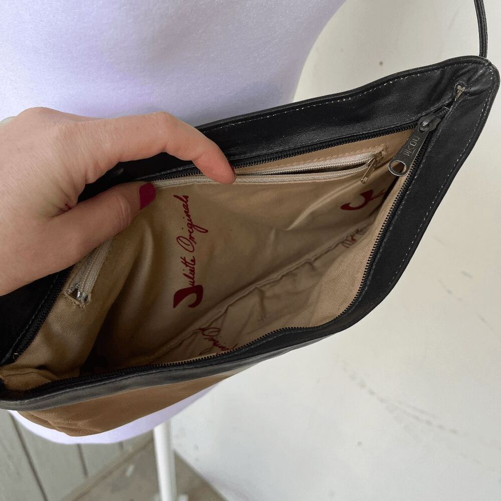 Vintage 70s Juliette Originals Leather Colorblock Crossbody Bag Purse - Picture 3 of 9